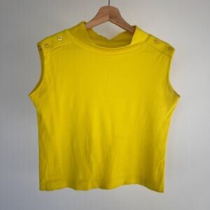 Vintage 80's Lemon Yellow Cropped Mock Neck Tank Top / Jane Colby / L/XL